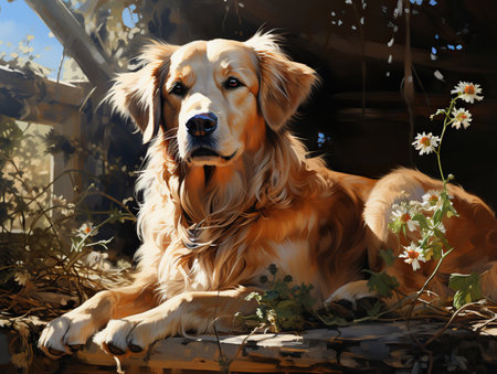 Golden Moments in the Sun: A Golden Retriever's Serene Afternoonの素材