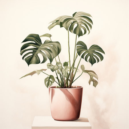 Elegance in simplicity: monstera plant in modern environment, botanical watercolor illustrationの素材