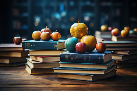 Symphony of Knowledge and Nutrition, Still Life Set of Books and Applesの素材