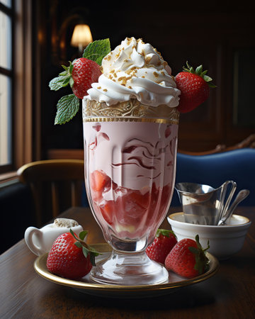 Delicious Strawberry Milkshake, Berry Milkshake Gourmet, Food Photographyの素材