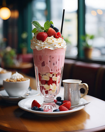 Delicious Strawberry Milkshake, Berry Milkshake Gourmet, Food Photographyの素材