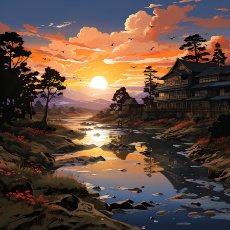 Sunset Serenity: A Peaceful Evening in the Countrysideの素材
