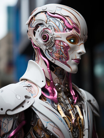 Complex Anatomy of a Robot, Beautiful Humanoid Robot Cyberpunk 3D Renderingの素材