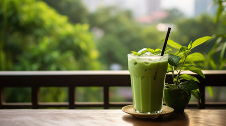 Refreshing Green Smoothie Overlooking Nature's Beautyの素材