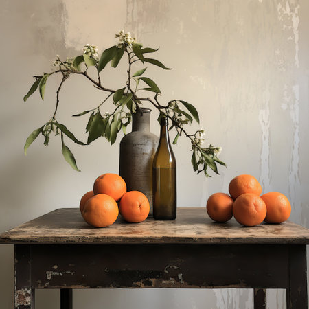 A Still Life of Oranges,still life with oranges,oranges on a wooden tableの素材