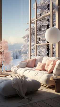 Winter Wonderland Retreat,view from the window in the winterの素材