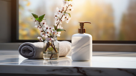 A Serene Morning: Bathroom Essentials Amidst Natureの素材