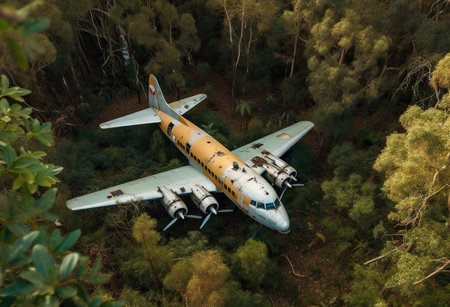 Abandoned in Nature: A Forgotten Plane Amidst the Forestの素材