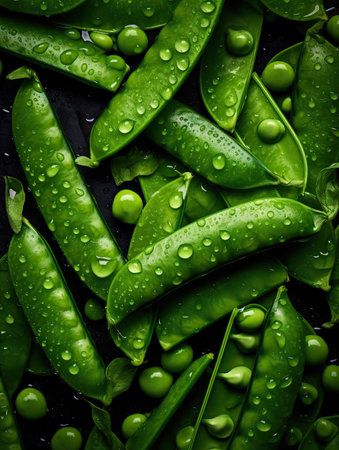 Dew-Kissed Freshness: Vibrant Green Peas and Pea Podsの素材