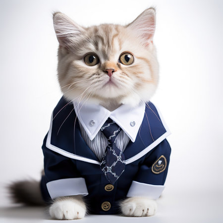 Dapper White Kitten in Blue Bowtie and Shirtの素材
