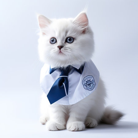 Dapper White Kitten in Blue Bowtie and Shirtの素材