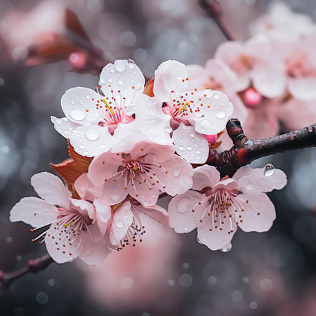 Close-up of Cherry Blossoms Covered in Snowの素材