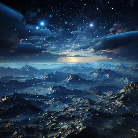 Celestial Wonder: Starry Night over a Majestic Mountain Rangeの素材