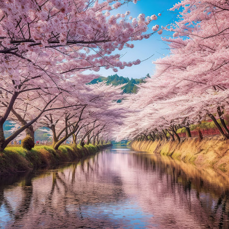 A Tranquil Journey through a Cherry Blossom Pathway,spring in the park,blossom tree in springの素材