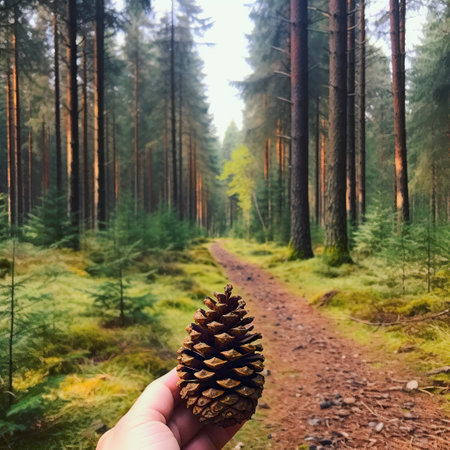 A Tranquil Journey: Pinecone on a Forest Path,pine cone in the mountains,pine cones in the forestの素材