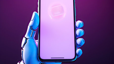 Futuristic Interaction: Robot Hand Operating a Smartphoneの素材