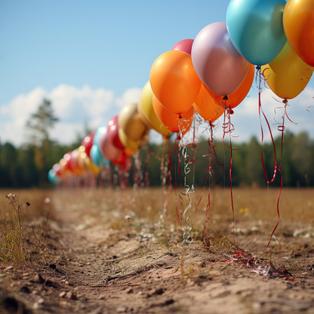 Festive Freedom: Colorful Balloons Soaring in the Desert Skyの素材