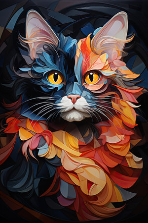 Orange and White Cat Portrait in Paper Art Styleの素材