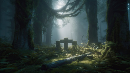 Enchanted Journey: Mystical Forest Path Illuminated by Sunlight, night in the forestの素材