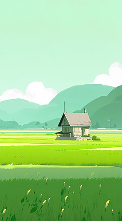 Serene Summer in the Countryside,landscape with a house in the fieldの素材