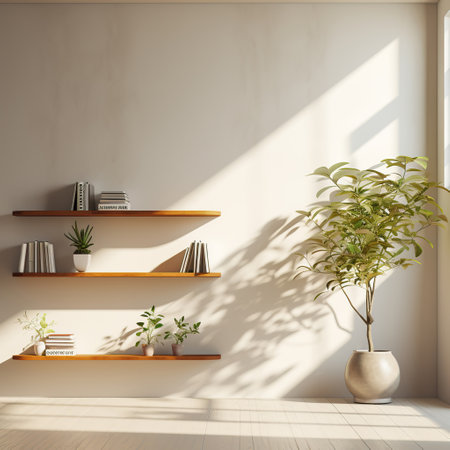 Scandinavian Serenity: Minimalist Living Room Bathed in Sunlightの素材