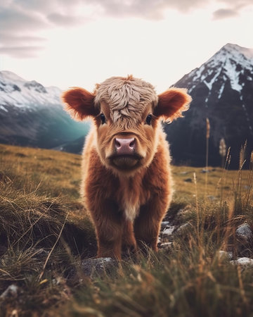 Innocence in the Meadow: A Cute Calf Amidst Nature's Canvasの素材