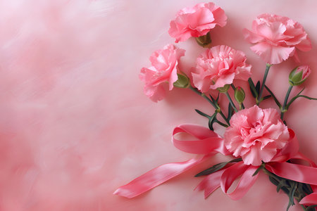 An arrangement of pink carnations in full bloom, symbolizing love and fascination, set against a soft, pastel-hued background.の素材