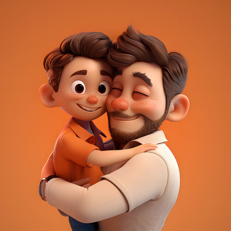 In a warmly lit room, two people share a comforting hug, their faces obscured to focus on the embrace.の素材