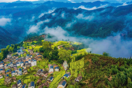 Aerial view of a village in the highlands of Sapa, Vietnam