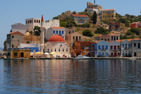 H harbor entrance with old mosque - Kastellorizo Megisti Greece