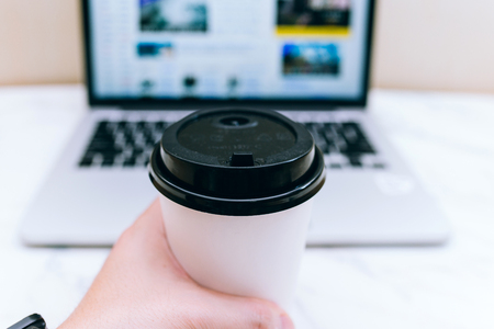 Laptop, coffee, coffee, laptop, keyboardの写真素材