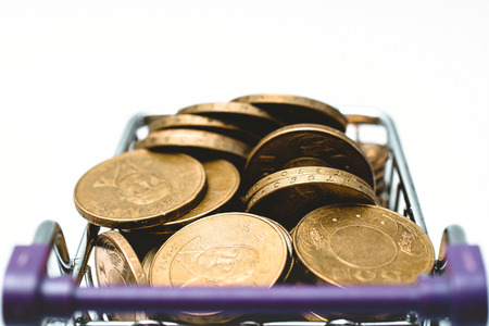 Shopping cart full of Taiwan Coinの写真素材