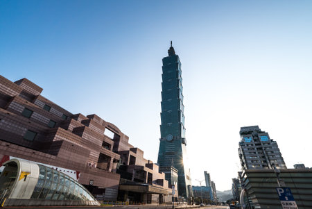 Aerial panorama over Downtown Taipei with Taipei 101 Skyscraper, capital city of Taiwanのeditorial素材
