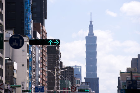 Aerial panorama over Downtown Taipei with Taipei 101 Skyscraper, capital city of Taiwanのeditorial素材