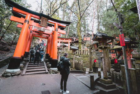 KYOTO, JAPAN- Jan 18, 2018: Tourist visit famous shrine during at Fushimi Inari in Kyoto, Japanのeditorial素材