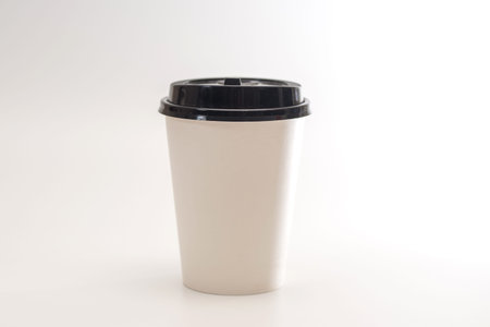 Photo realistic white travel mug, coffee cup. Isolatedの写真素材