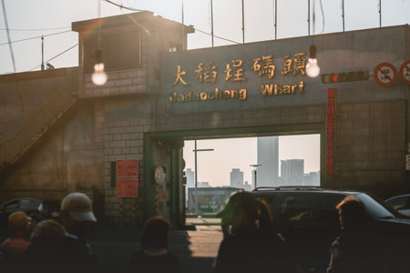 Taipei, Taiwan : Feb 15, 2018, night view at dadaocheng wharf, taipeiのeditorial素材