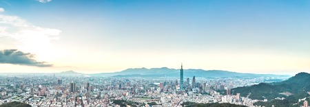 Skyline of taipei city in downtown Taipei, Taiwan.の写真素材
