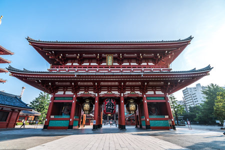 TOKYO, JAPAN - June 22, 2018: Morning view around Sensoji Temple in Tokyo. Oldest temple in Tokyo and on of the most significant Buddhist temples located in Asakusa.のeditorial素材