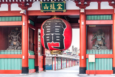 TOKYO, JAPAN - June 22, 2018: Morning view around Sensoji Temple in Tokyo. Oldest temple in Tokyo and on of the most significant Buddhist temples located in Asakusa.のeditorial素材