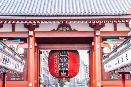 TOKYO, JAPAN - June 22, 2018: Morning view around Sensoji Temple in Tokyo. Oldest temple in Tokyo and on of the most significant Buddhist temples located in Asakusa.のeditorial素材