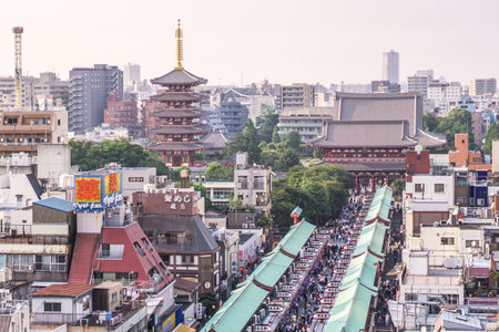 TOKYO, JAPAN - June 22, 2018 : Sensoji temple at Asakusa neighborhood, tourists are very happy to pay homage to blessing. This area has many shops & shopping center. One of Tokyo's must-see places to visitのeditorial素材