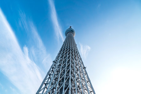 A part of Japan Tokyo skytree tower building with blue skyのeditorial素材