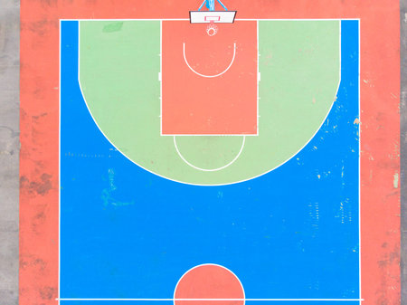 Aerial view of a basketball court