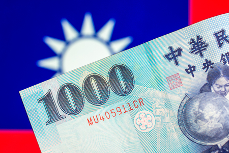 Taiwan currency notes , Taiwan currency on Taiwan flag.の写真素材