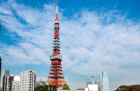 Tokyo tower with blue skyのeditorial素材