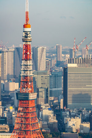 Tokyo Tower, Japan - communication and observation tower. It was the tallest artificial structure in Japan until 2010 when the new Tokyo Skytree became the tallest building of Japan.のeditorial素材