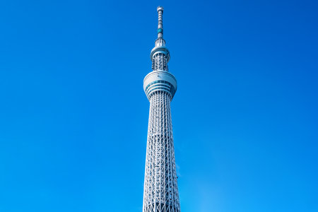 TOKYO, JAPAN - November 21, 2018: A part of Japan Tokyo skytree tower building with a blue skyのeditorial素材