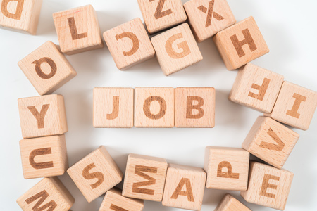 Jobs wooden blocks of business concept isolated on white background.の写真素材