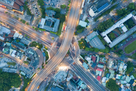 Traffic Circle Aerial View - Traffic concept image, gongguan traffic circle birds eye night view use...